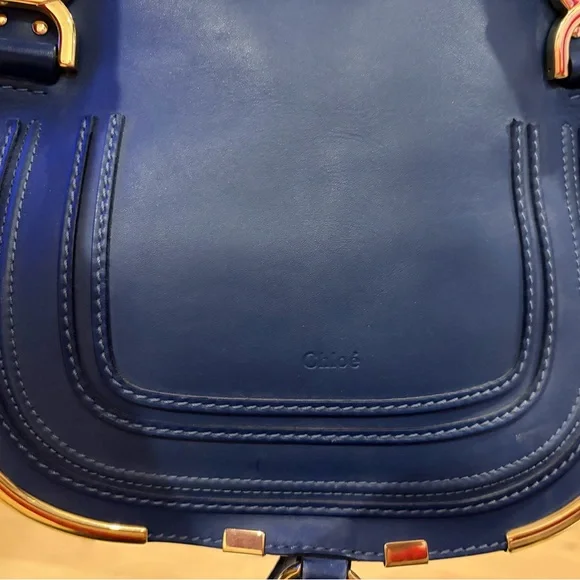 Chloe Marcie Satchel Navy Shoulder Bag with Gold Details